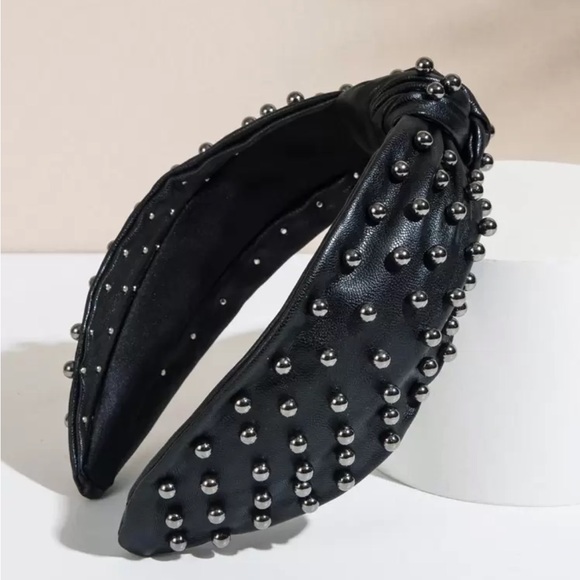 PU leather Knot Faux Pearl Headband Y2k ,Hairband, Hair Hoop Headbands, - Picture 2 of 11